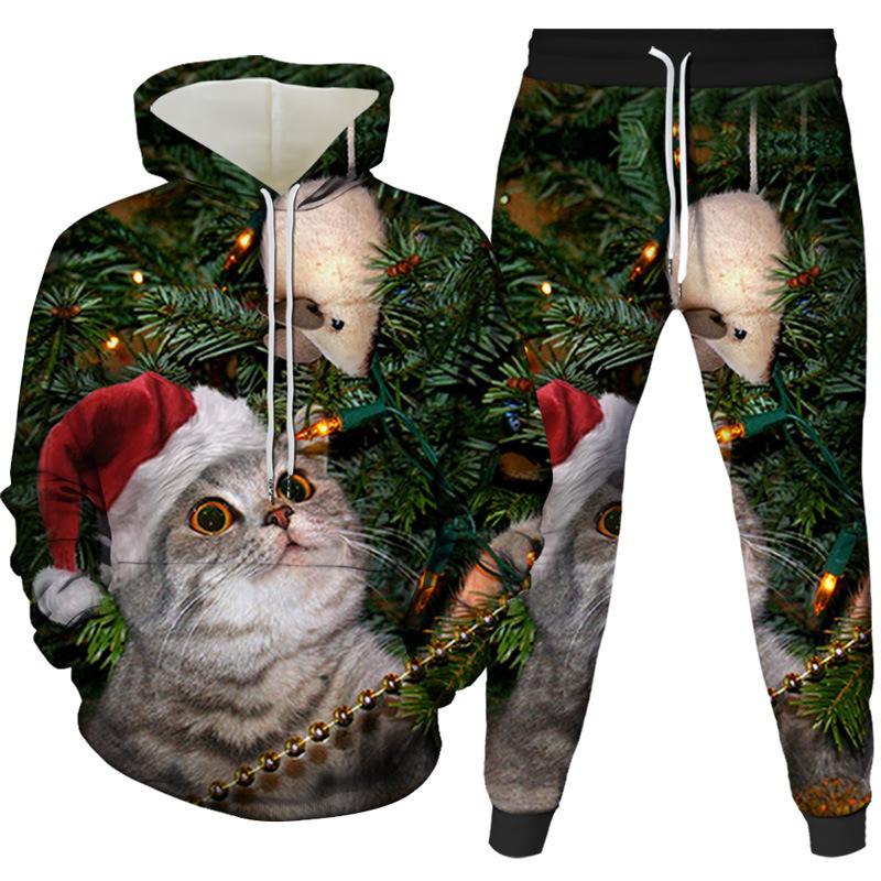 

Рождественский Санта-Клаус 3D мультяшный принт спортивный костюм комплект для мужчин и женщин толстовки с капюшоном + брюки комплект из 2 предметов модная спортивная одежда для детей пуловер одежда 2XL