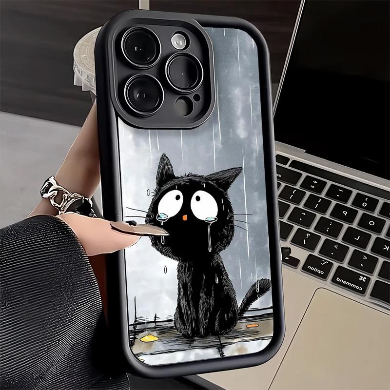 Phone Case for iPhone 17 Air 16E 15 16 Pro Max Healing Sense Cat Rain Cover 14 Plus 13 12 Mini Soft Shell Silicone Fundas
