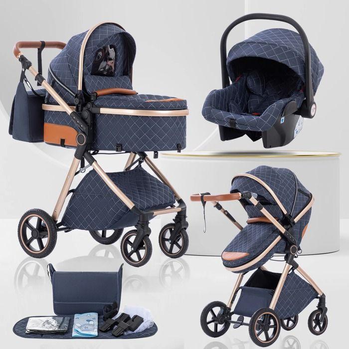 BAZARLAND30. Kočárek 3 v 1 pro miminka Kombinovaný Autosedačka Hluboká vana Trio Oboustranný. Nový model. MODRÝ
