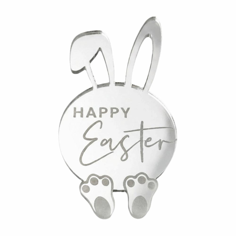 

10PCS Multicolor Happy Easter Cupcake Decoration Acrylic Mirror Surface Cake Toppers Hollow Cartoon Rabbit Dessert Ornament срібний