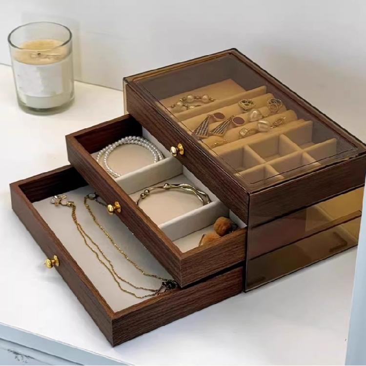 Wood Jewelry Organizers Portable Earring Display Box Necklace Storaging Case for Secure Storage and Travel Convenience