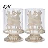 Holiday Gift for Her 2Pcs Christmas Hollow Metal Candle Holder, Vintage Tabletop Tealight Lantern, Xmas Glass Lamp Elk, Tree, Star & Heart Silhouette