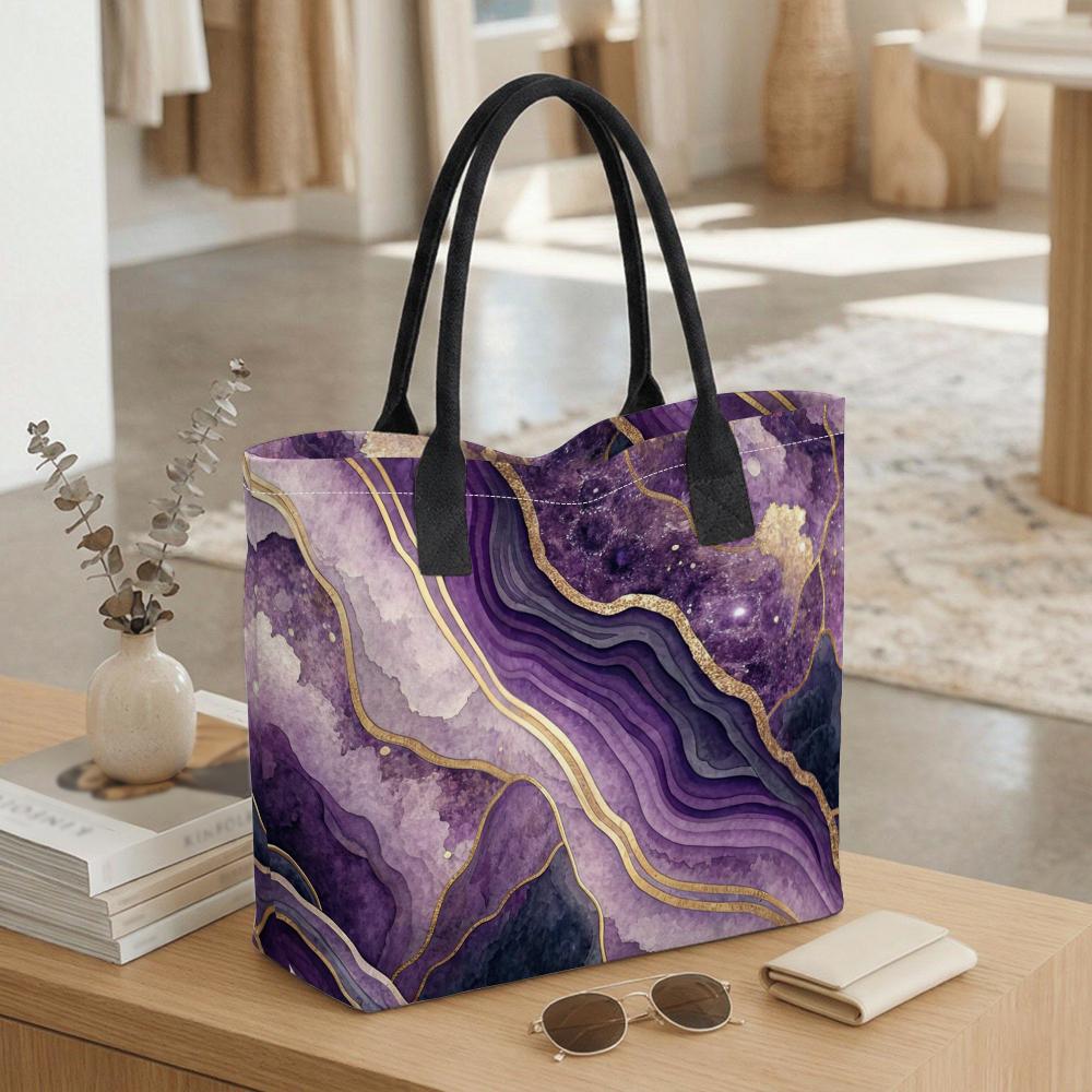  Purple Agate Pattern Tote Bag Fashion Large Capacity Casual Shoulder Bag for Daily Use