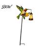 Solar Powered Outdoor Decor Kingfisher Garden Stake Light, Metal Bird Yard Art with Hanging Lantern, Auto-On Decorations LED Waterproof Patio