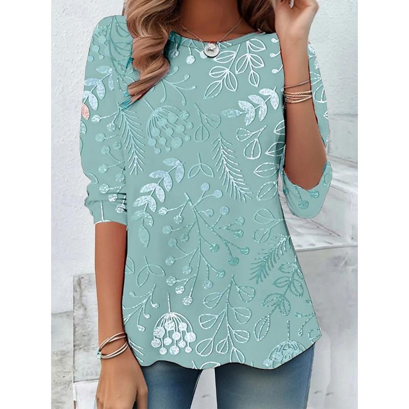 Women's T Shirt Long Sleeve Crew Neck Long Sleeve Tunic 3D Print Floral Graphic Casual Regular Tops
