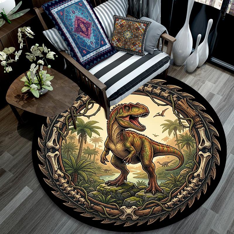 Prehistoric Dinosaur Emblem Round Area Rug Under Office Chairs Bedroom Living Room Home Decor