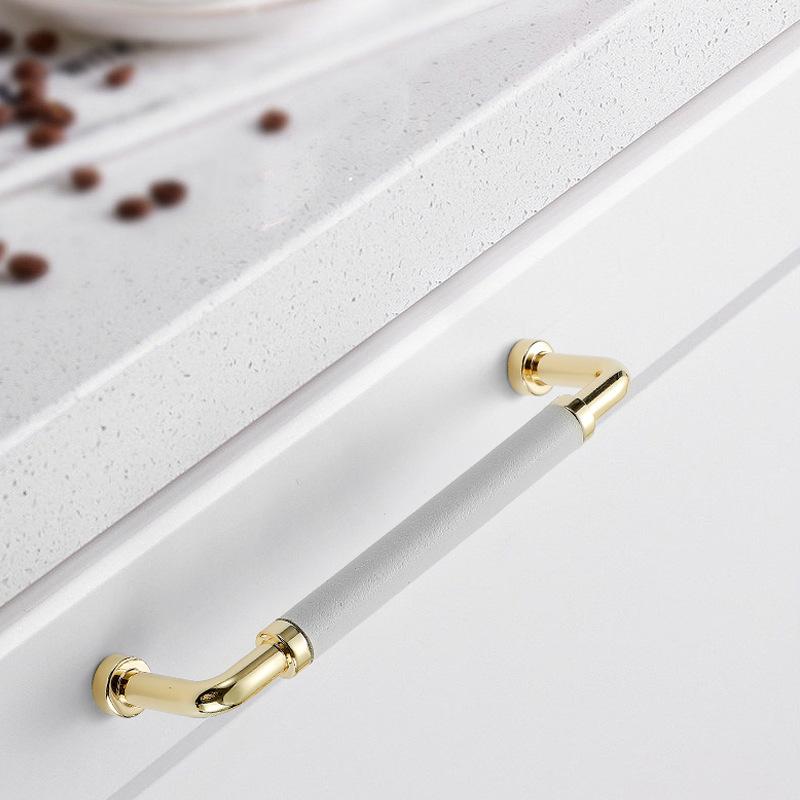 Colorful Handmade Leather Handle Nordic Zinc Alloy Luxury Wardrobe Door Handle Simple Solid Color Leather Cabinet Handle