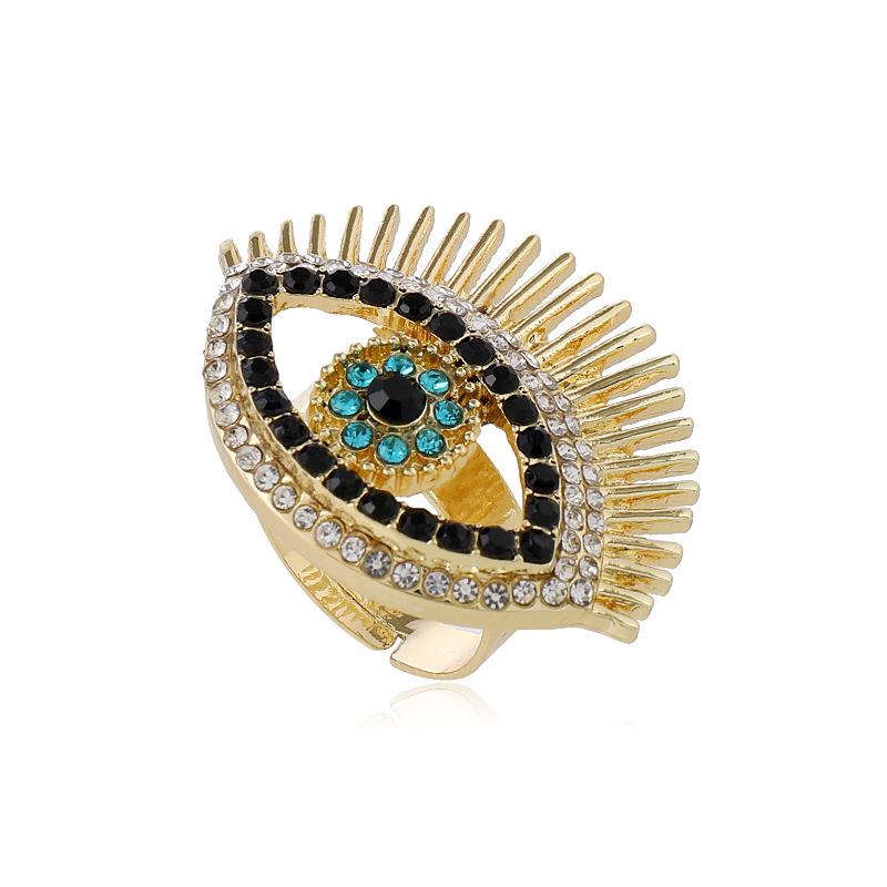 European & American Style Exaggerated Handcrafted Devil's Eye Ring with Colored Diamonds for Women