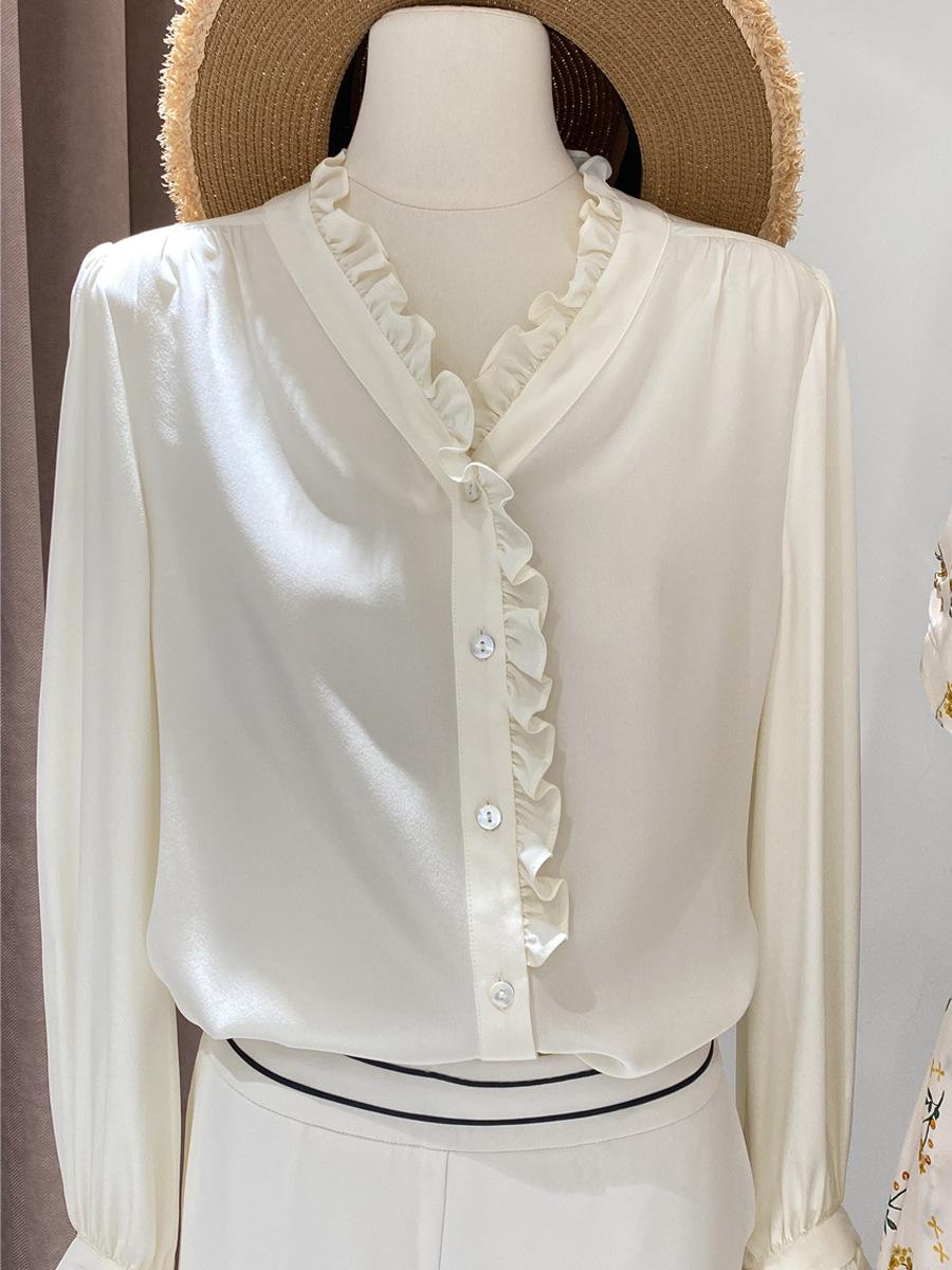 

Женская рубашка из французского двойного крепового белого кружева, весна 2025 г. - 100% шелк тутового шелкопряда L (52.5-57.5 kg)