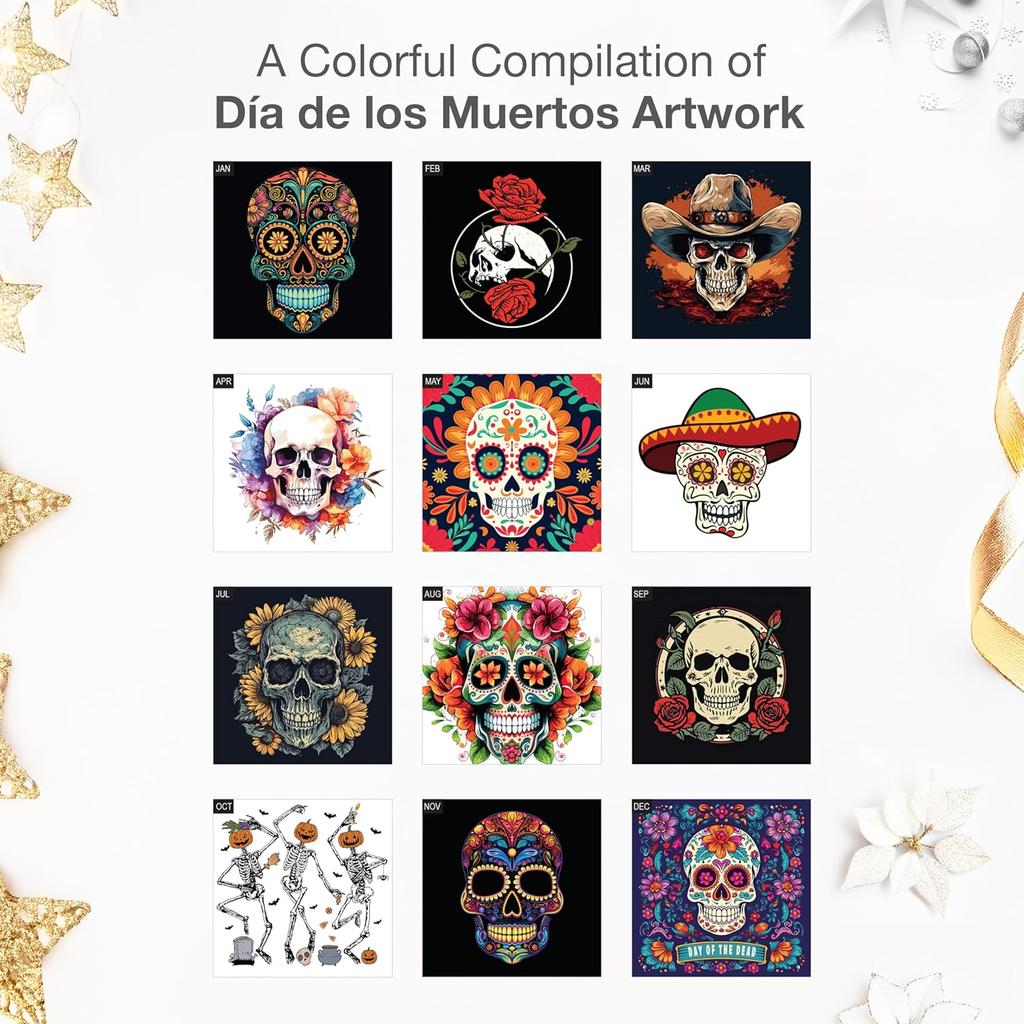 RED EMBER Day of the Dead 2026 Wall Calendar 12 Month | 12" x 24" Open | Thick & Sturdy Paper | Holiday Gift | Día de los Muertos Sugar Skull Art