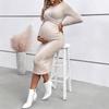 Abito Premaman a Manica Lunga con Nodo Incrociato Elegante Aderente Midi Stile Comfort Gravidanza