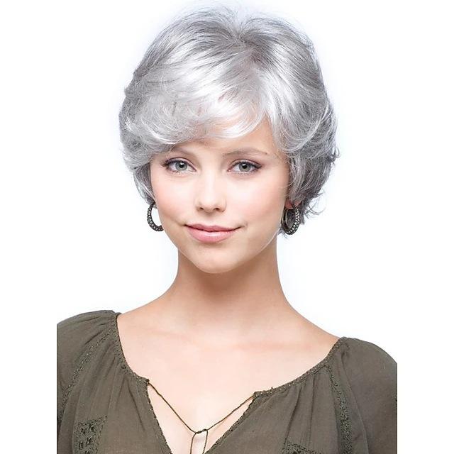 

Ladies fashionable gray white short curly hair wig