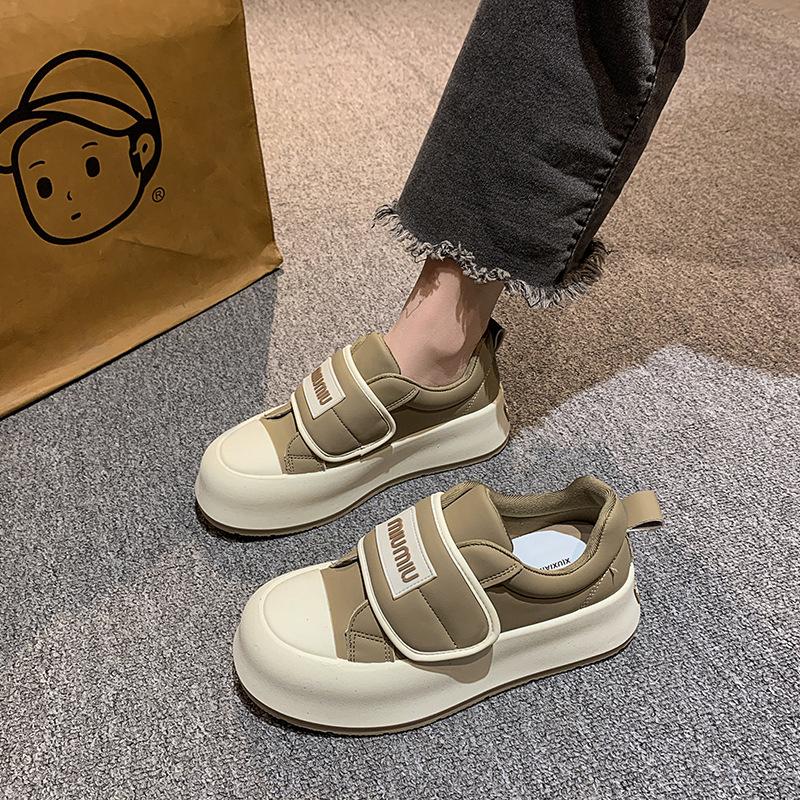 

Наступая на дерьмо, чувствуешь себя толстой подошвой, маленькие белые туфли, женская обувь 2025 года, новая весенняя женская обувь, нескользящая обувь для беременных женщин на плоской подошве с липучками 38 хаки