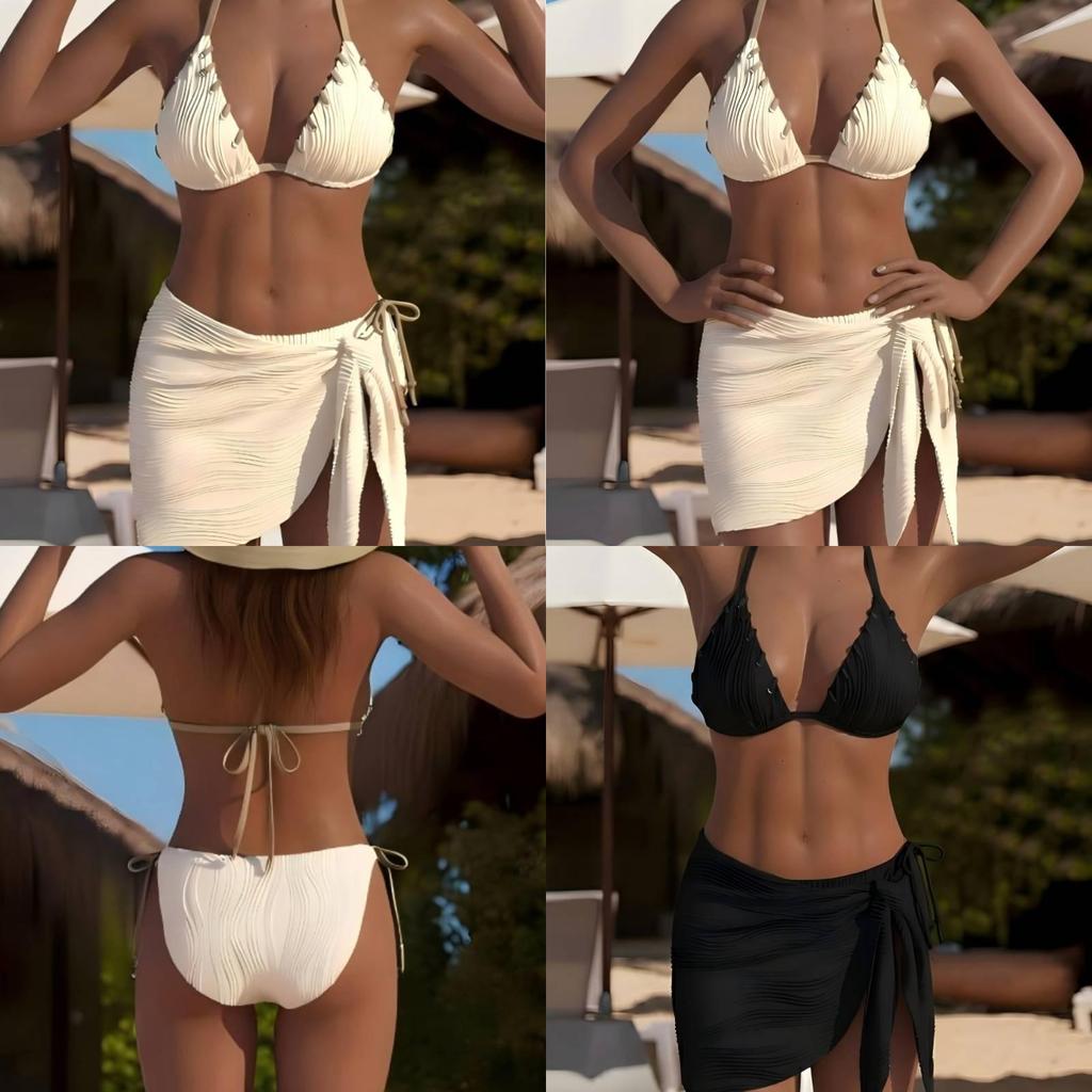 Women Sexy Solid Color Bikini Set With Polyester Fabric For Water Sports And Beach Relaxation