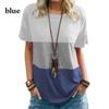 Spring Summer Women's Color Blocked T-shirt Pocket Round Neck Short Sleeve Loose Top