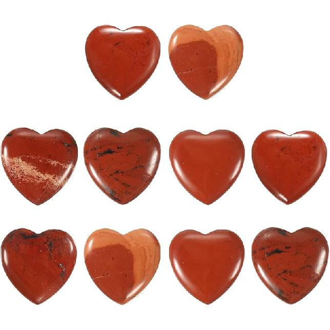 PATIKIL Heart Crystals Stone, 10 Pcs Natural Crystal Polished Love Gemstone Rose Quartz Pocket Bulk Set Balancing Meditation Gifts for Mother Women красный