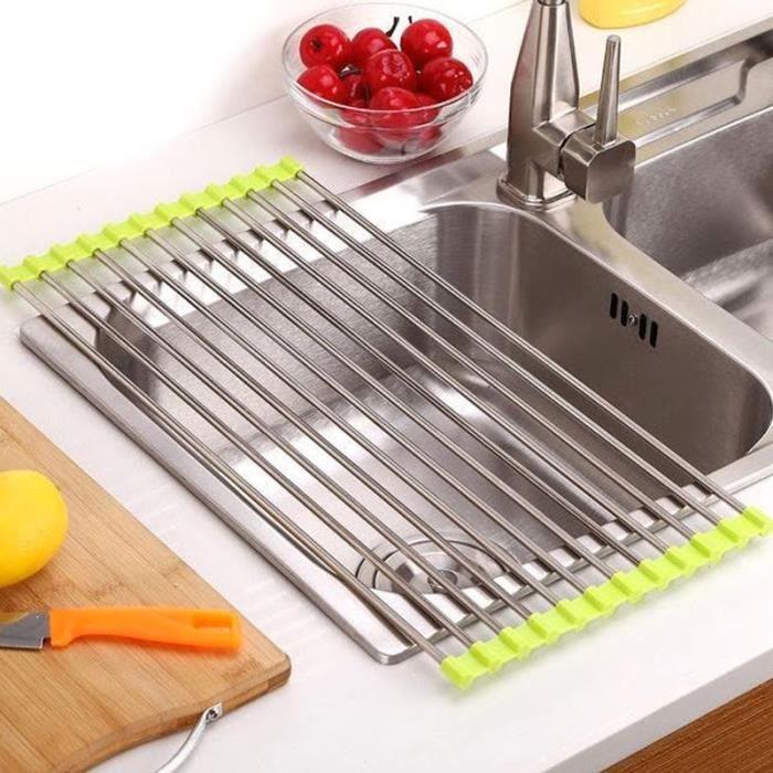 SHOP-STORY - Foldable Non-Slip Drainer for Sink Washbasin - Colander Dish Rack - Dimension 37 X 23 Cm - Color Green