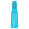 Women Lyrical Dance Leotard Dress Modern Contemporary Costume Sequins Halter Sleeveless Long Flowy Maxi Dress