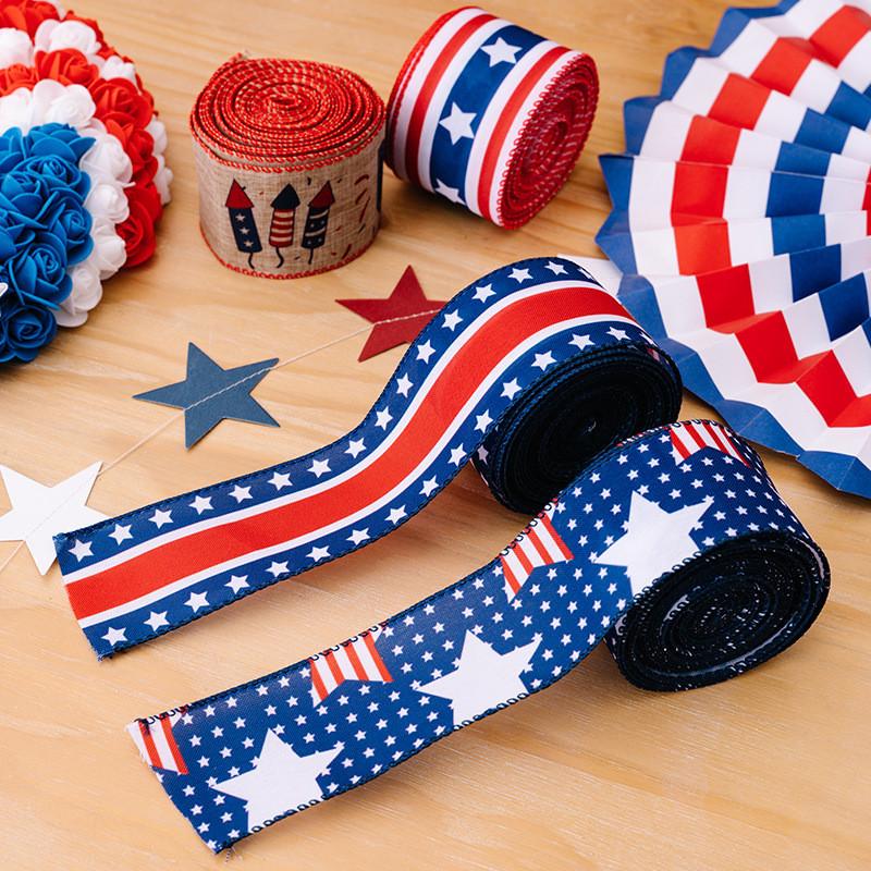Independence Classic Day Celebration Decor American Fabric Ribbons In Red White And Hues Blue