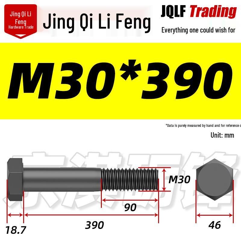 M27-M39 Grade 12.9 Blackened Half-Thread Hexagon Bolt