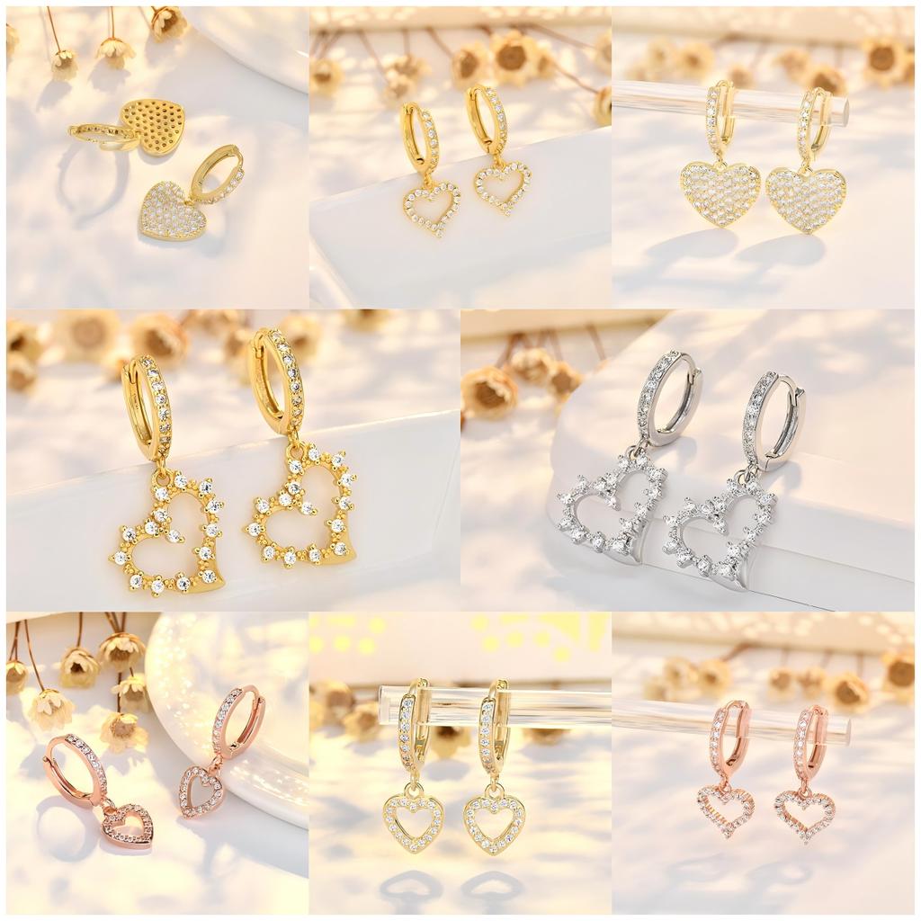 Gold Plated Heart Shaped Earrings for Women with Zirconia Embedded Copper Jewelry Clip On Fashion Accessories