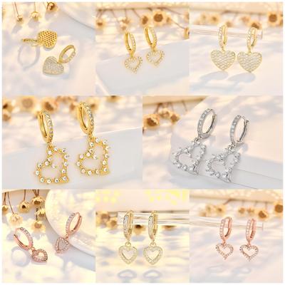 Vergoldete Herz Zirkonia Ohrclips Damen Inlay Kupfer Design Ohne Piercing Mode Party & Täglich Vielseitige Accessoires