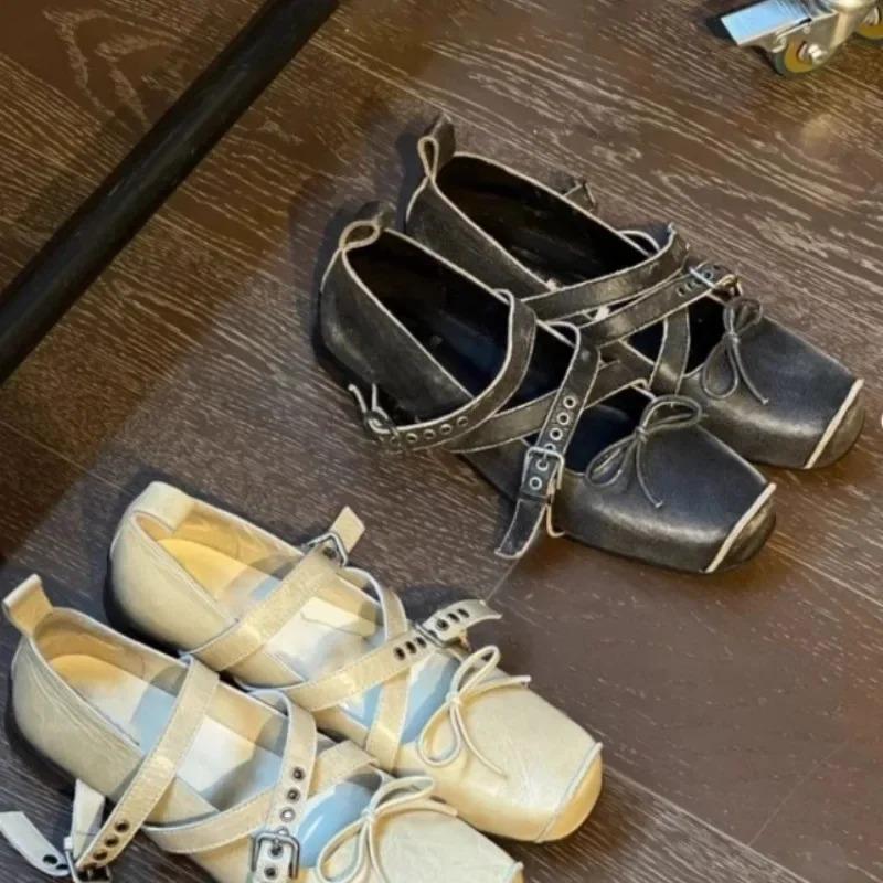 2025Women's Shoes New Spring Square Toe One-line Buckle  Buckle Decoration  Shoes Women Outdoor Daily Commute Zapatos De Mujer