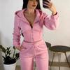 Y2K Rhinestone Zip Up Hoodie Short Sweatpants Set Streetwear Women