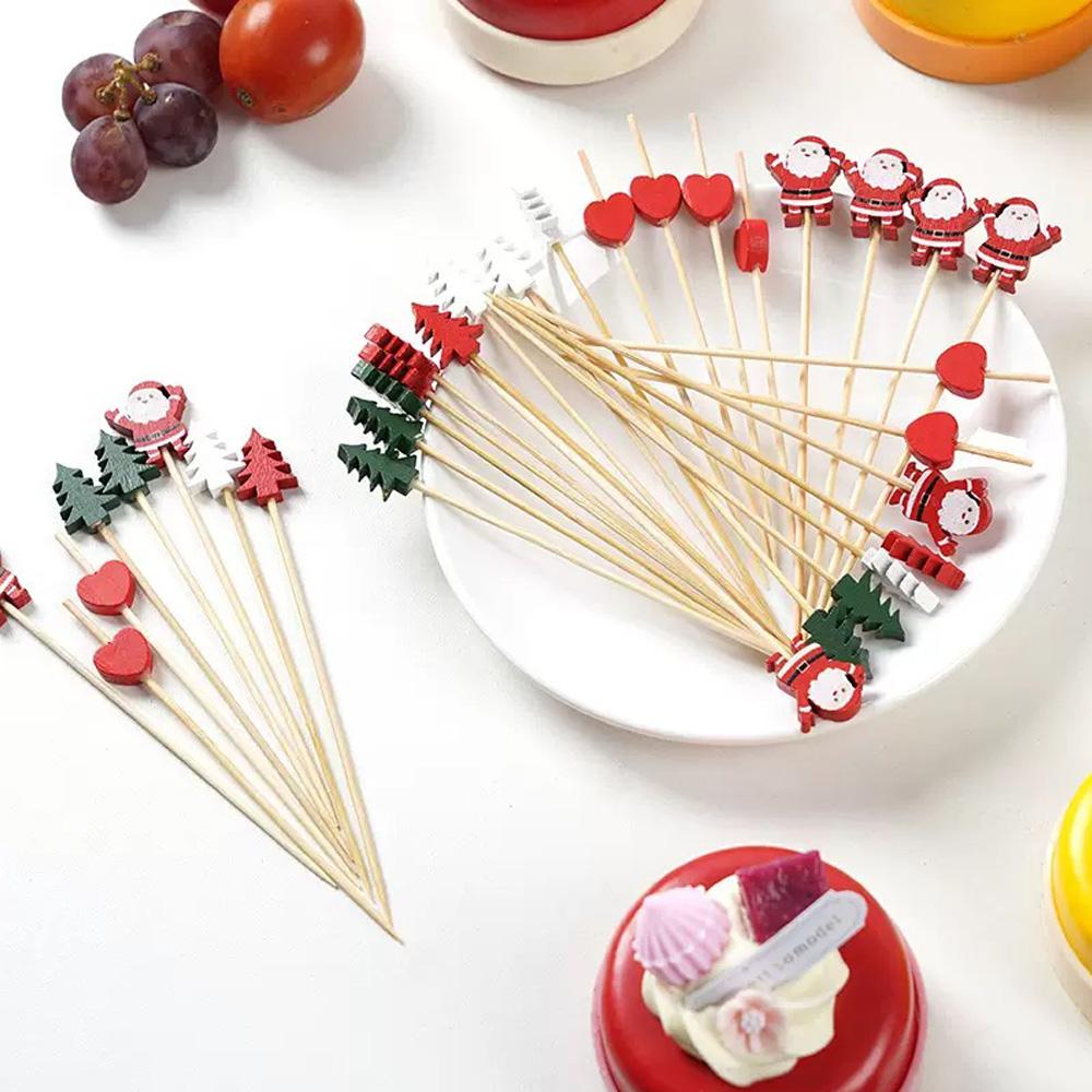 200/100/50 PCS fruit toothpick bamboo stick - disposable fruit fork Dim sum sushi cocktail stick - suitable for Christmas, parti
