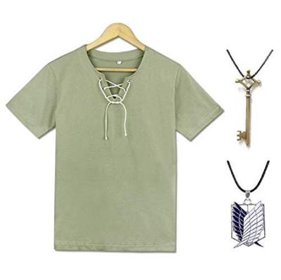 Entregando Amor E Paz Attack On Titan Scout Regiment Wings of Freedom Costume Shirt Basement Key Necklace Short 3-Piece Set Short-Sleeved + + (M,