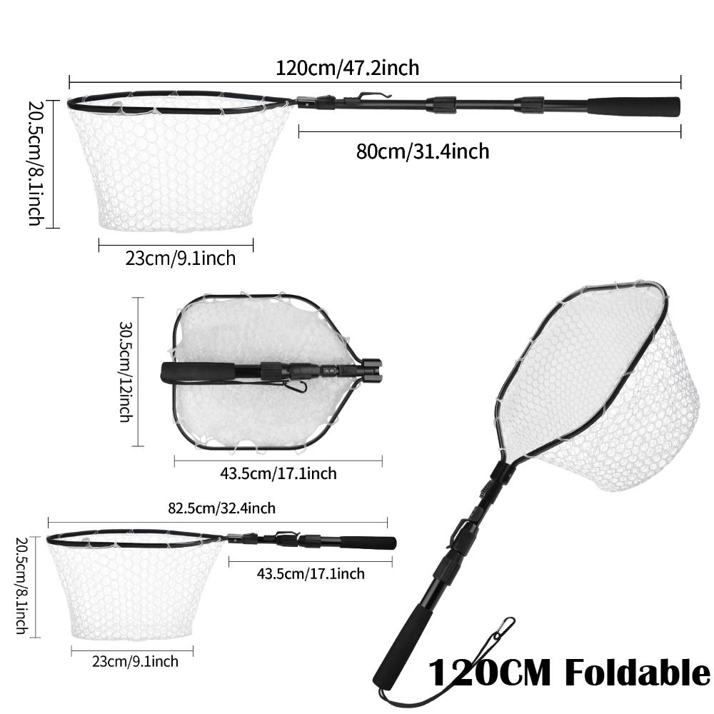 Collapsible Fishing Landing Net with Telescoping Pole Handle Extend To 190cm 100cm 80cm Fishing Net For Saltwater Freshwater