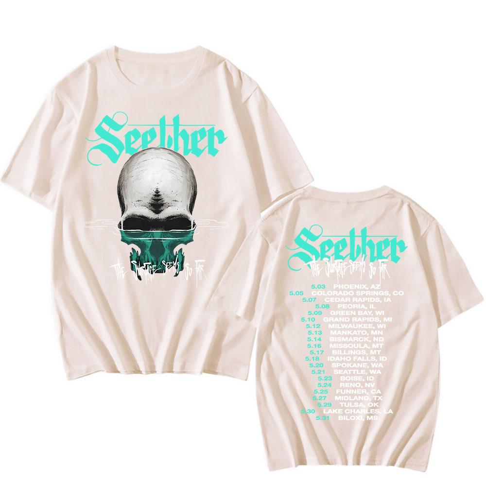 Cotton Tees The Surface Seems So Far Tour 2025 T-shirt Seether Rock Band Printing Tshirts Short Sleeve Summer Unisex Streetwear