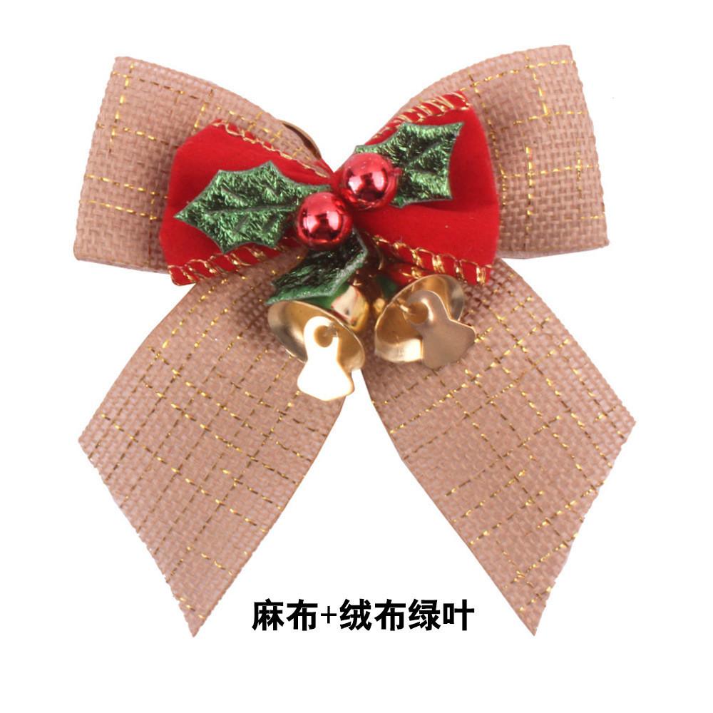 

Christmas Delightful Handmade Bow Ornament With Bell Gorgeous Festive Gift Included Box Fabric Green Leaf