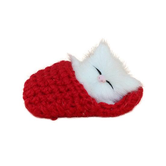 Cute Sleeping Cat Slippers Sounding Simulation Plush Animal Toy Decor Kids Gift