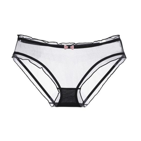 Damen Rüschenbesatz Cut-Out Netz-Slips Sexy Niedrige Taille Durchsichtige Unterwäsche mit Schleife Ultra Dünn Weich Durchsichtige Slips