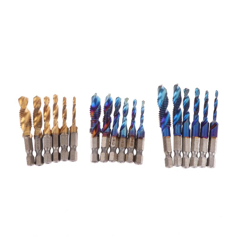 M3-M10 Metric HSS Titanium Coated 3-in-1 Combination Drill Tap, Hex Shank Spiral Flute for Blind Hole Tapping On CNC 1/6-Pcs