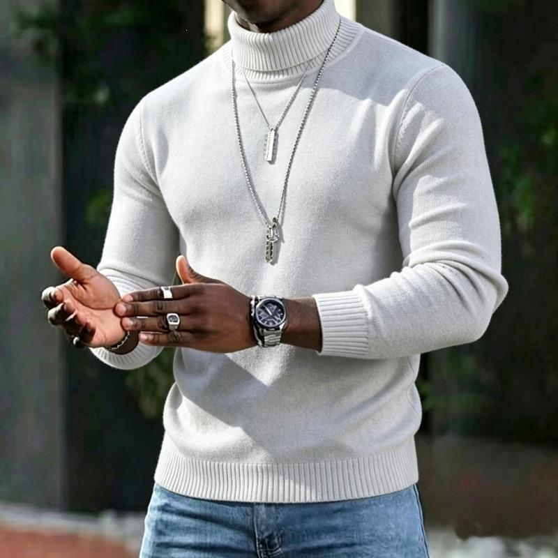 Men S High Neck Slim Fit Solid Color Pullover Knit Sweater