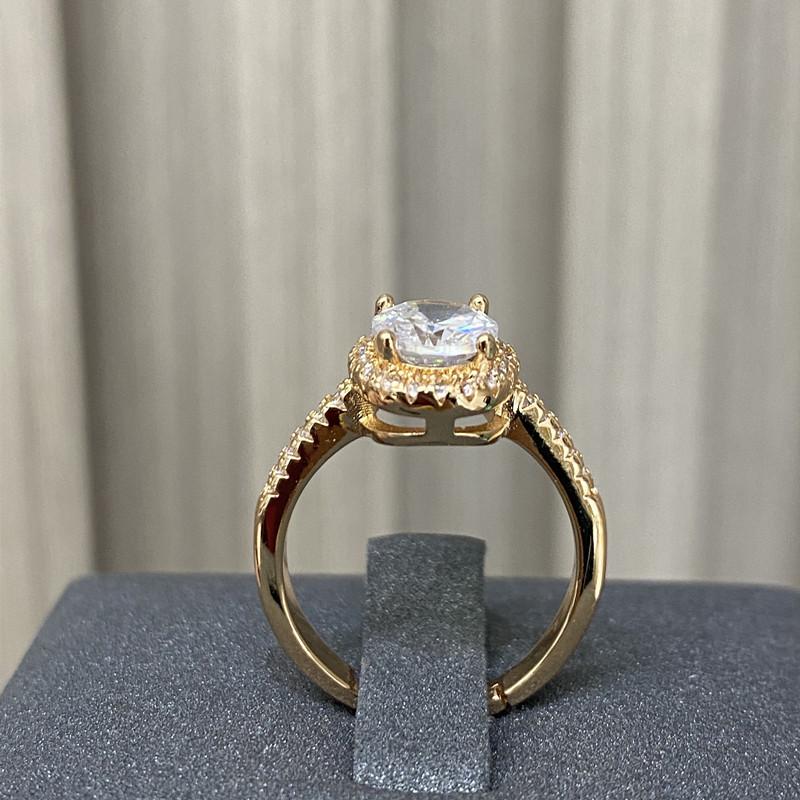 Korean Version Dongdaemun Simple Style Round Zircon Ring Princess Round Bag Champagne Gold One-carat Diamond Ring