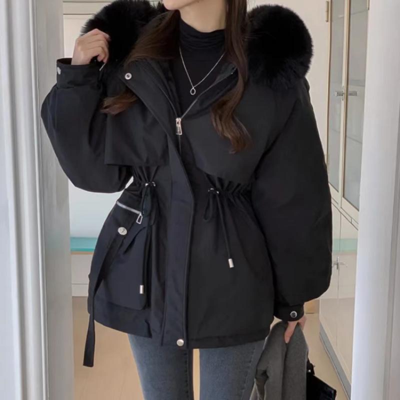 Winter Korean Fashion Warm Elastic Waist Overcoat Women Hoodie Casual Loose Thick Coat Female New Design Aesthetic Long Sleeve Vintage