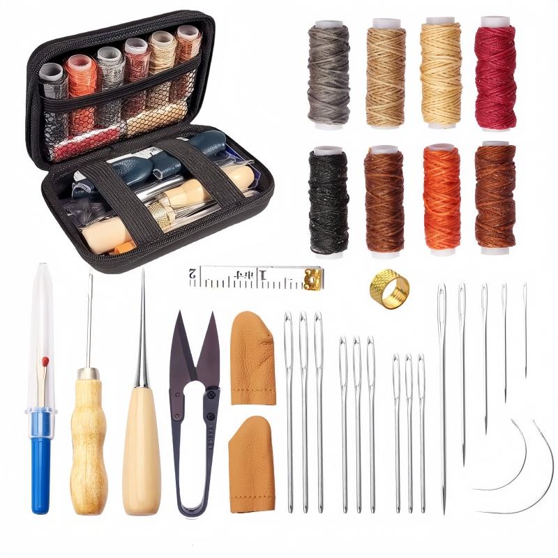 Leather Hand Sewing Repair Polish Kit Leather Craft Tools Kit Stitching Punch Carving Work Groover Set DIY Tool Set