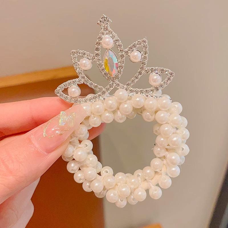 Sweet and Romantic Style Children's Updo Head Ponytail Princess Crown Headpiece Imitation Pearl Fashion Exquisite Headband