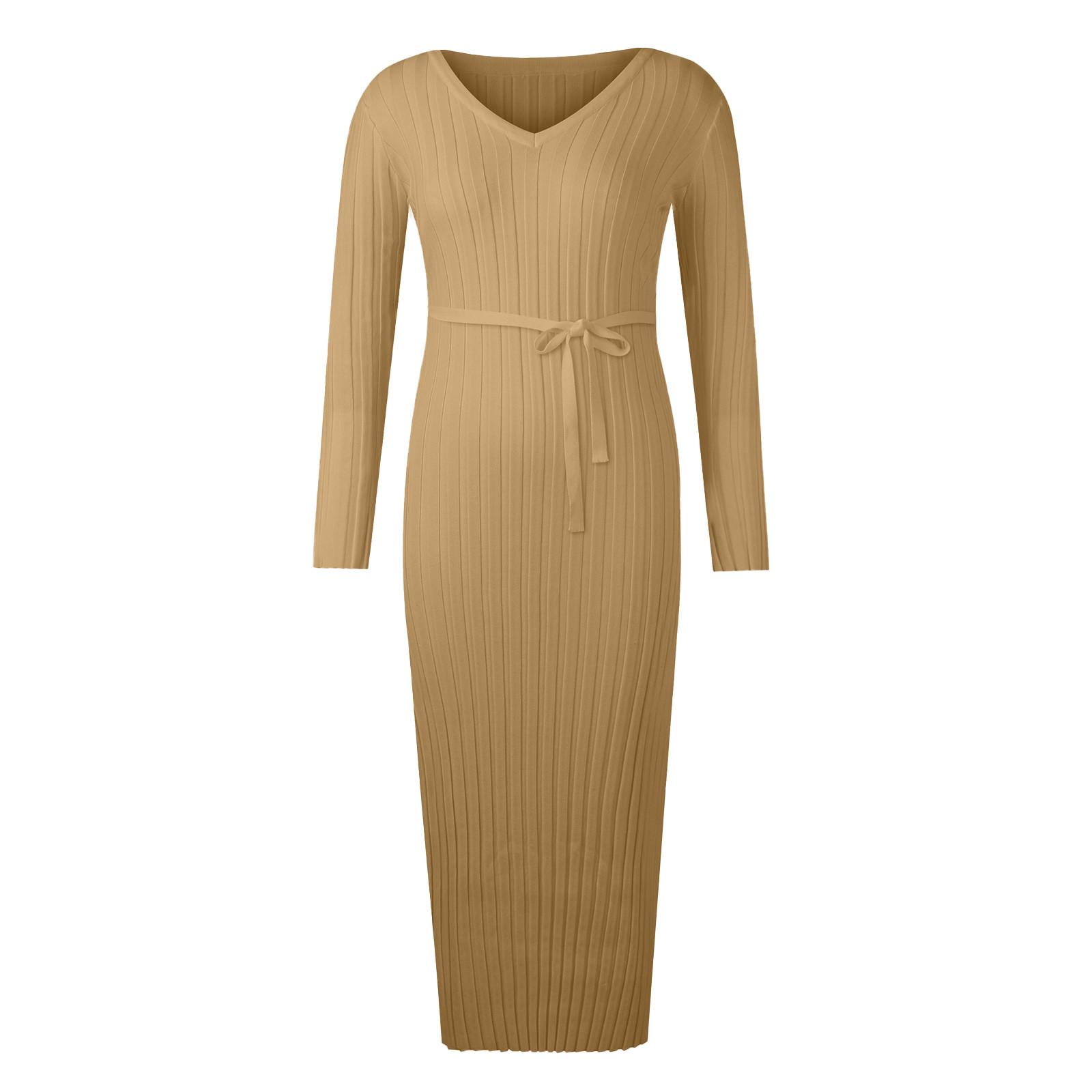 Женское модное повседневное утягивающее однотонное плиссированное платье с v-образным — фото 4