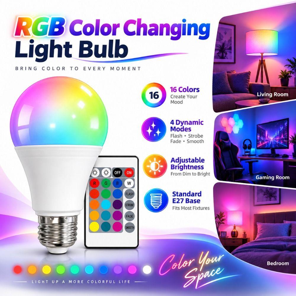 Multicolor RGB Color Changing Light Bulb Adjustable Brightness Color Changing Bulb