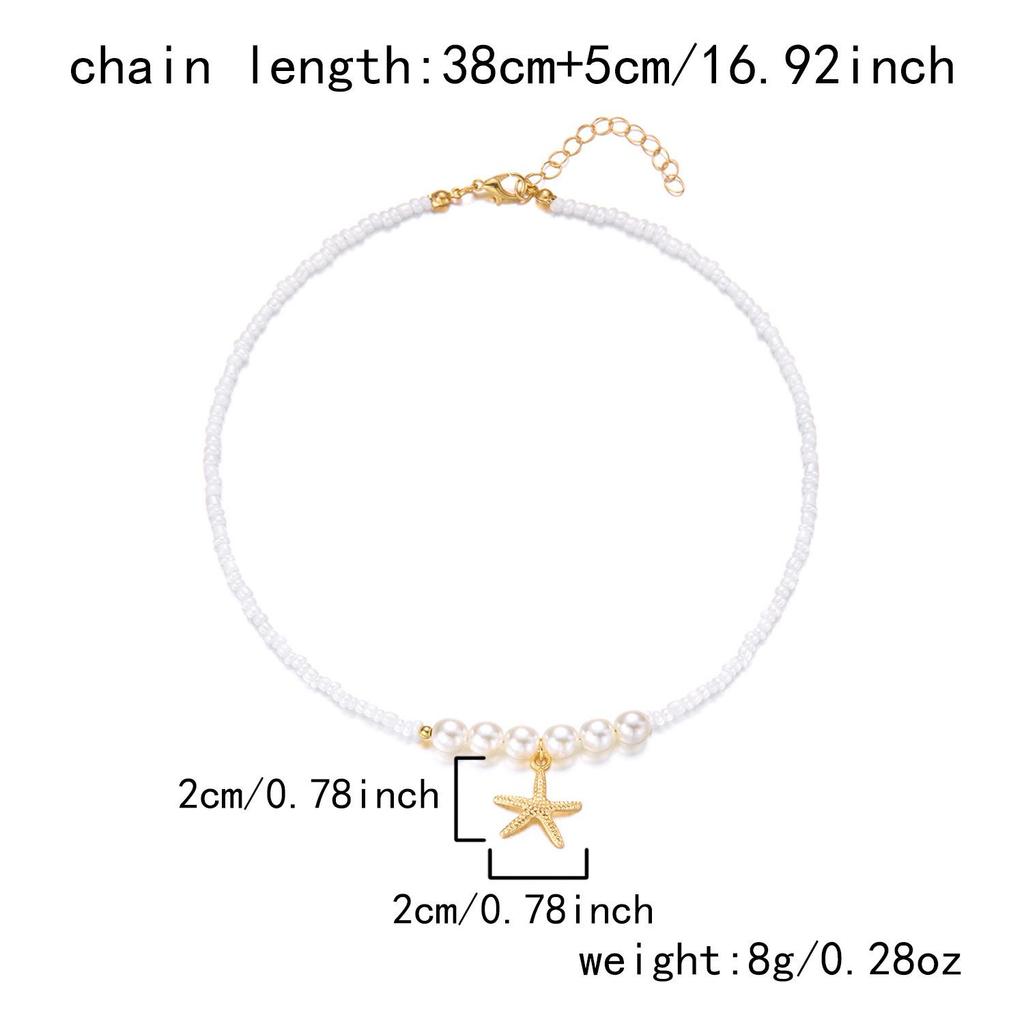 Bohemian Ozean Stil Perlenkette mit Perlen, Seesternen und Muscheln