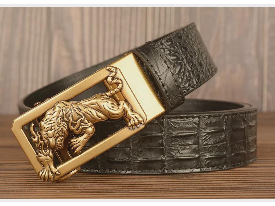 New Tiger Zodiac Automatic Buckle Men's Crocodile Pattern Cowhide Belt