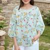 ZANZEA Blusa Estiva Casual da Donna a Girocollo a Maniche 3/4 Ampia con Stampa