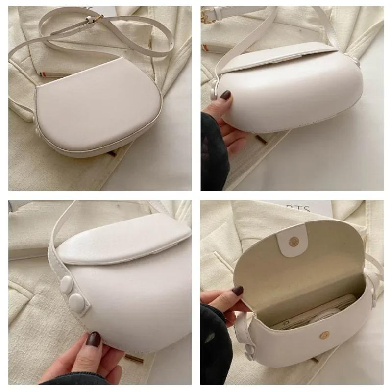 Solid Color Female Saddle Shoulde Bag PU Leather Ladies Small Crossbody Bags Simple Design Women's Fashi Clutch Purse Handbags