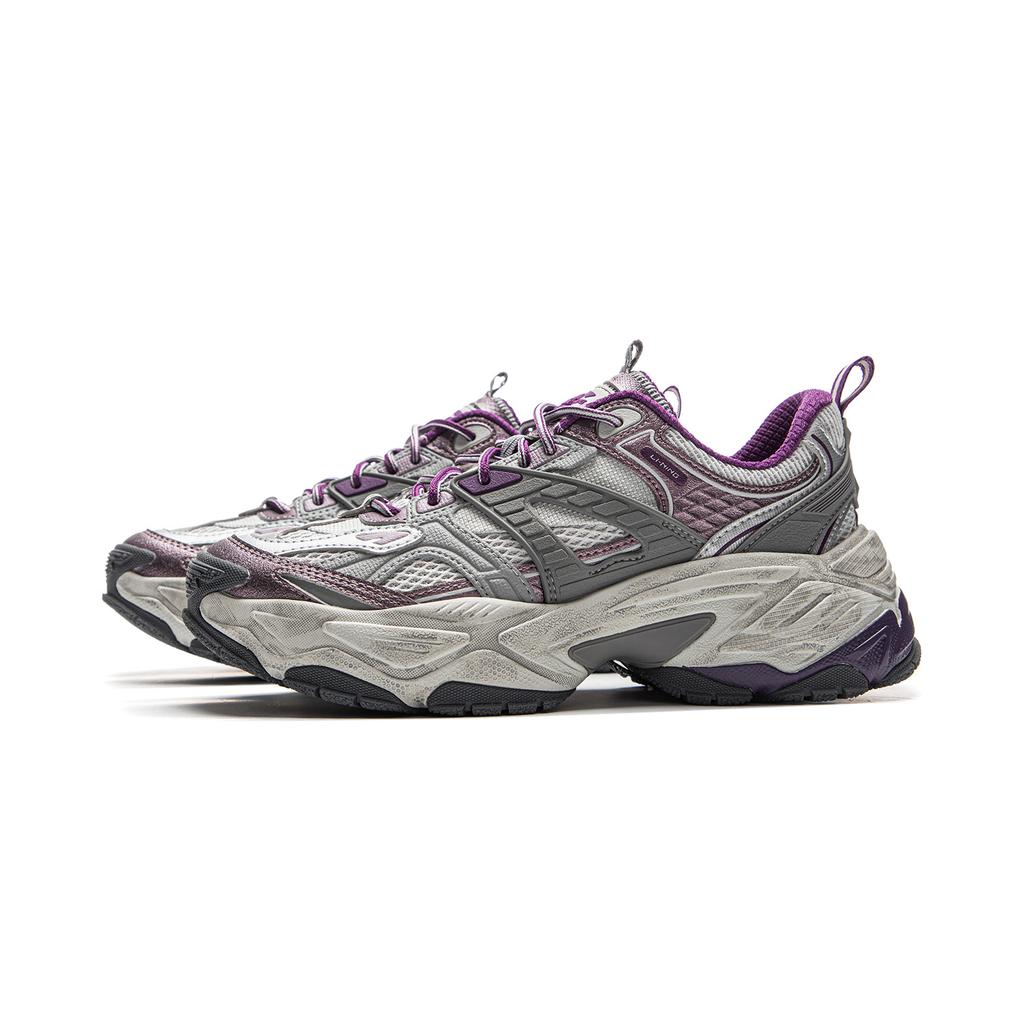 Li Ning Brown Sugar 2 Versatile Retro Thick Sole Fashionable Casual Shoes Women Sneakers Gray Purple AGCV124-3