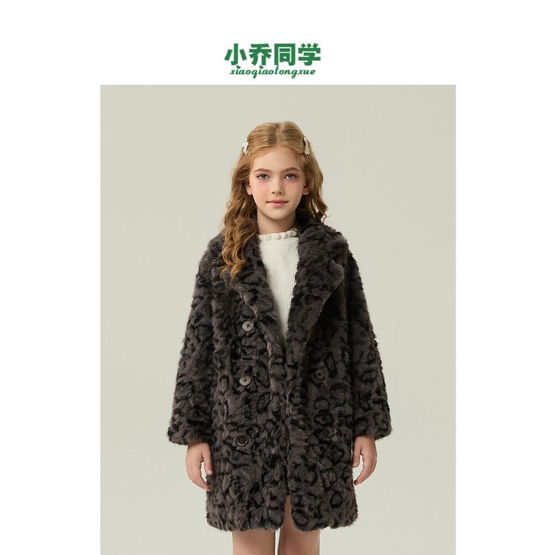 Детская шуба 2025 Осень-Зима Новый стиль Девочки Искусственный мех норки Мальчики Золотой мех норки Средняя длина Black 140