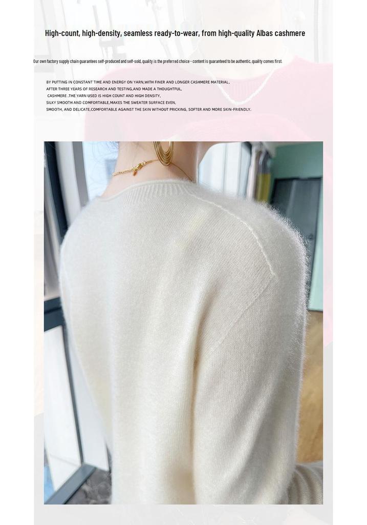 Women's Cashmere Round Neck Sweater: Solid Color, Long Sleeve, Autumn/Winter Knit Top